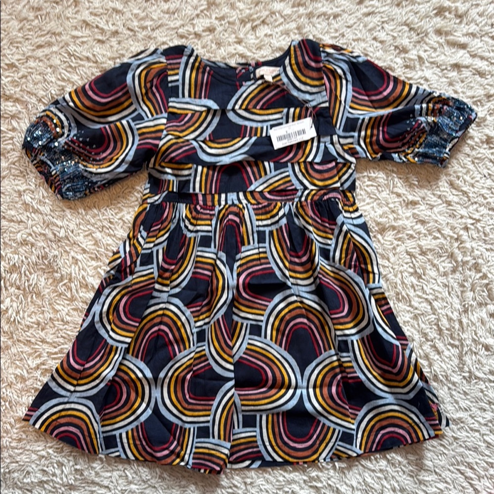 Pink Chicken Multicolor Swirl Rainbow Kids Dress with sequins